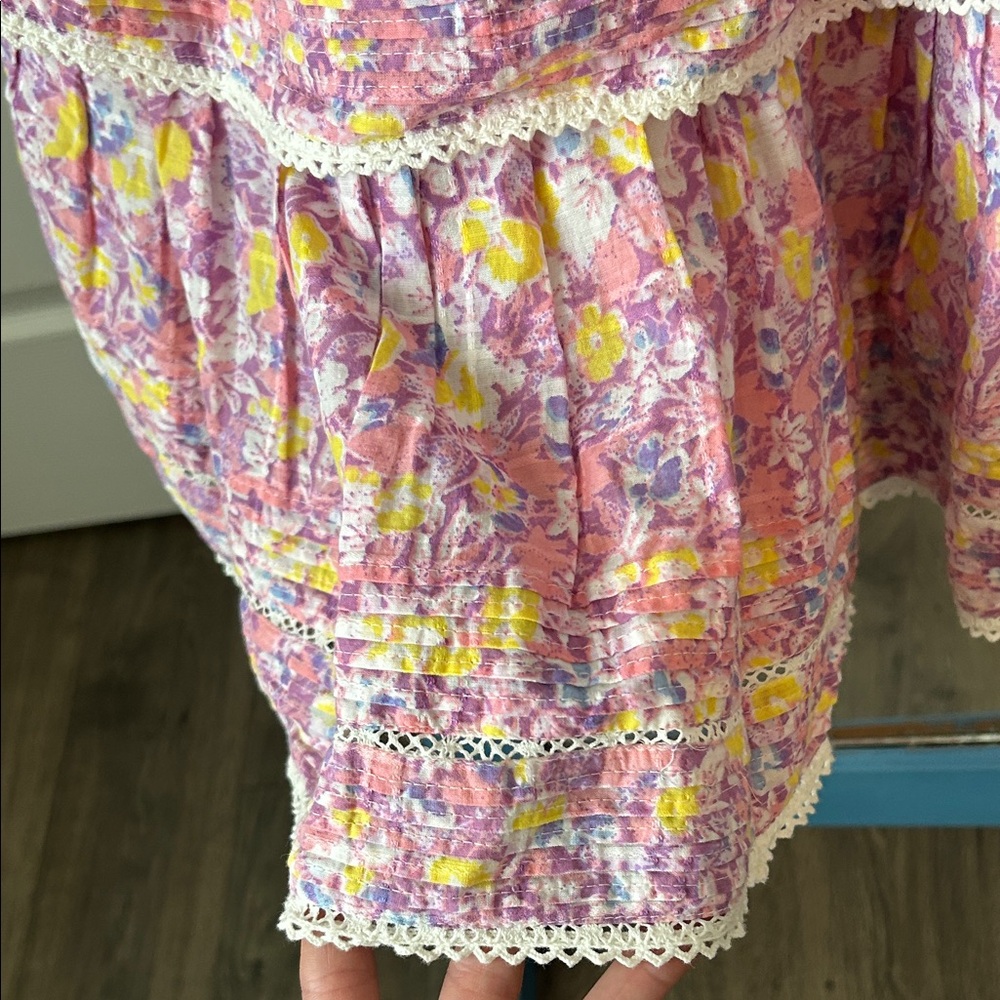 LoveShackFancy Colorful Floral Ruffle Mini Dress Size Small - Picture 7 of 9